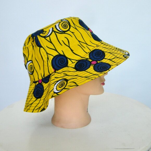 Moremi Clothing Ankara Bucket Hat in Yellow African Print - Boho Summer Beach - Picture 4 of 6